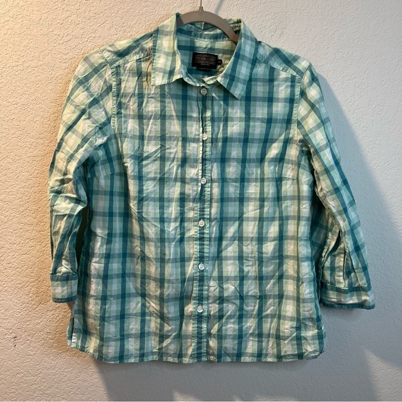 Women’s Pendleton green plaid quarter sleeve button up blouse size medium M - Picture 1 of 4